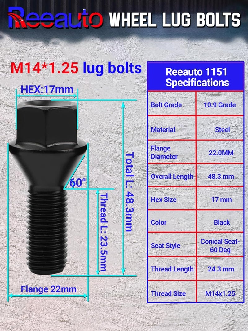 Reeauto Set of 20, 36136781151 Wheel Lug Bolts 14mm x 1.25 Studs Compatible with F30 F35 F10 F25 X3 E70 X5 - Image 2
